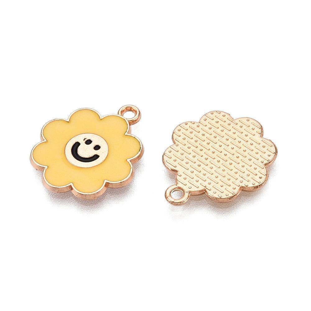 Bedel smiley bloem goud/Geel 18.5x16x1mm- per Stuk-bedels-Kraaltjes van Renate