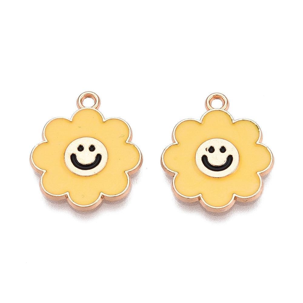 Bedel smiley bloem goud/Geel 18.5x16x1mm- per Stuk-bedels-Kraaltjes van Renate