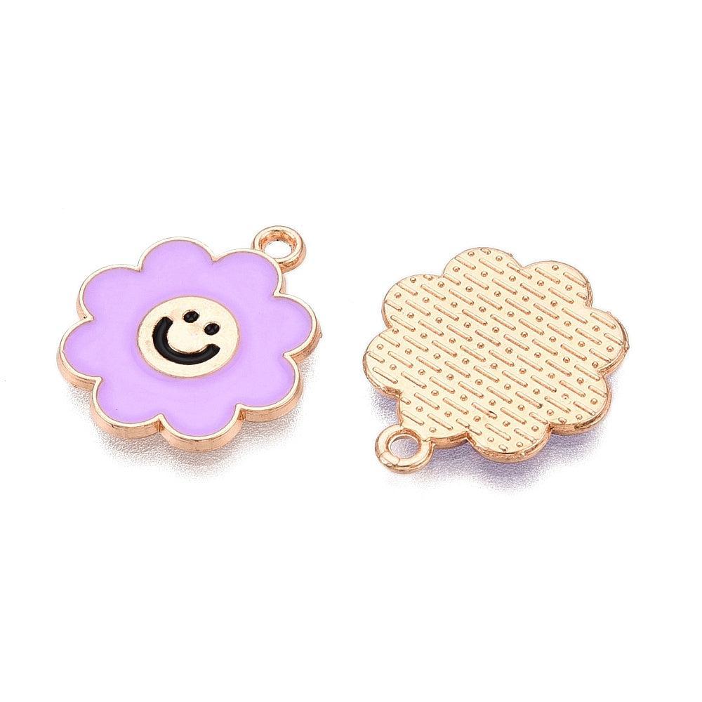 Bedel smiley bloem goud/Paars 18.5x16x1mm- per Stuk-bedels-Kraaltjes van Renate