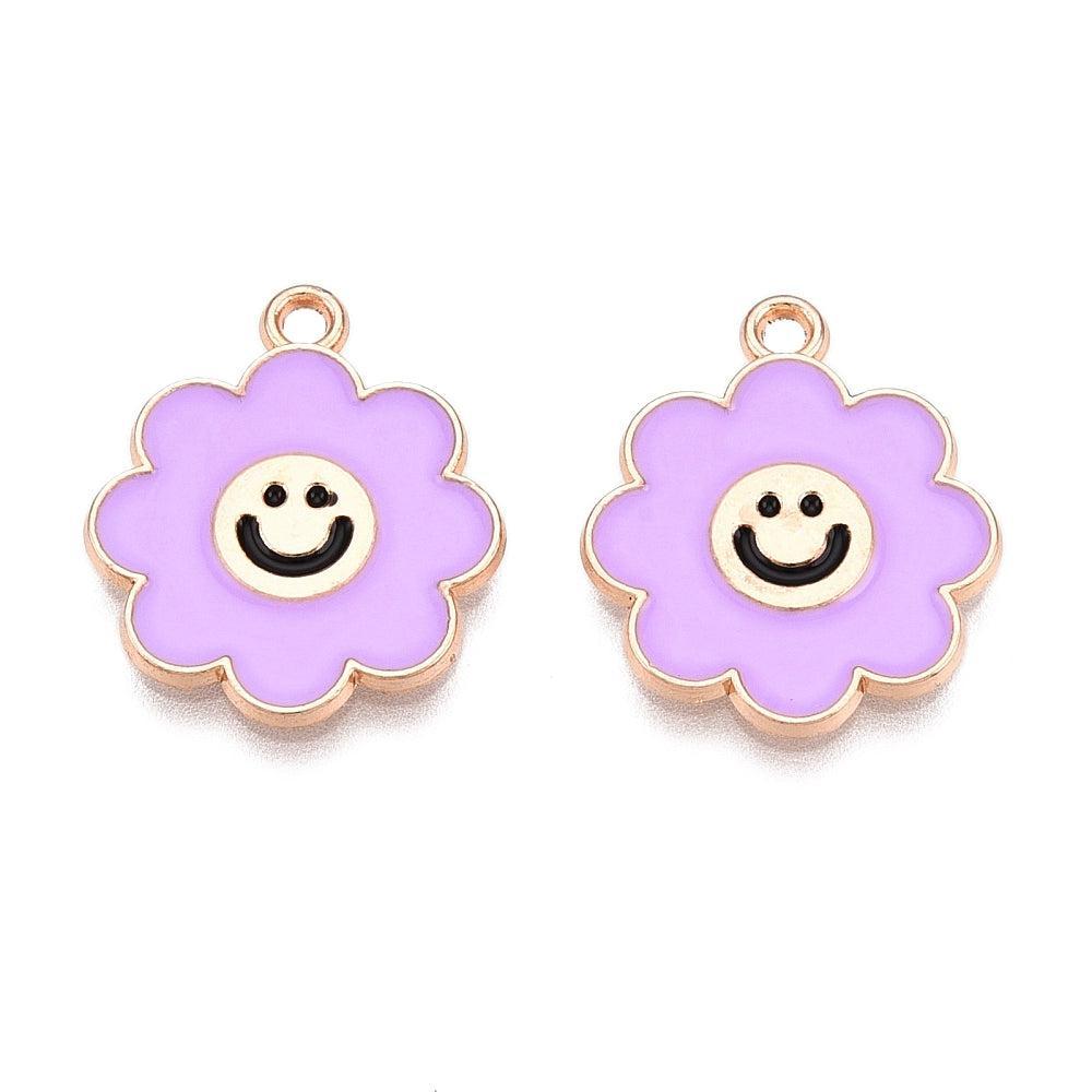 Bedel smiley bloem goud/Paars 18.5x16x1mm- per Stuk-bedels-Kraaltjes van Renate