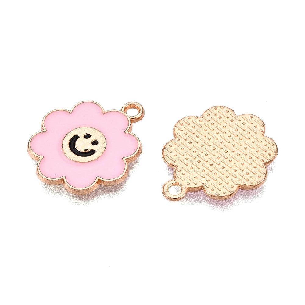 Bedel smiley bloem goud/Roze 18.5x16x1mm- per Stuk-bedels-Kraaltjes van Renate