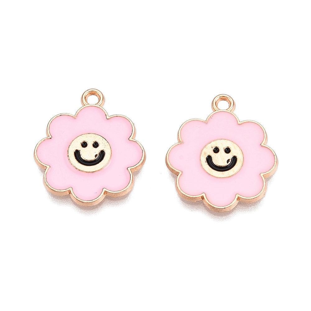 Bedel smiley bloem goud/Roze 18.5x16x1mm- per Stuk-bedels-Kraaltjes van Renate