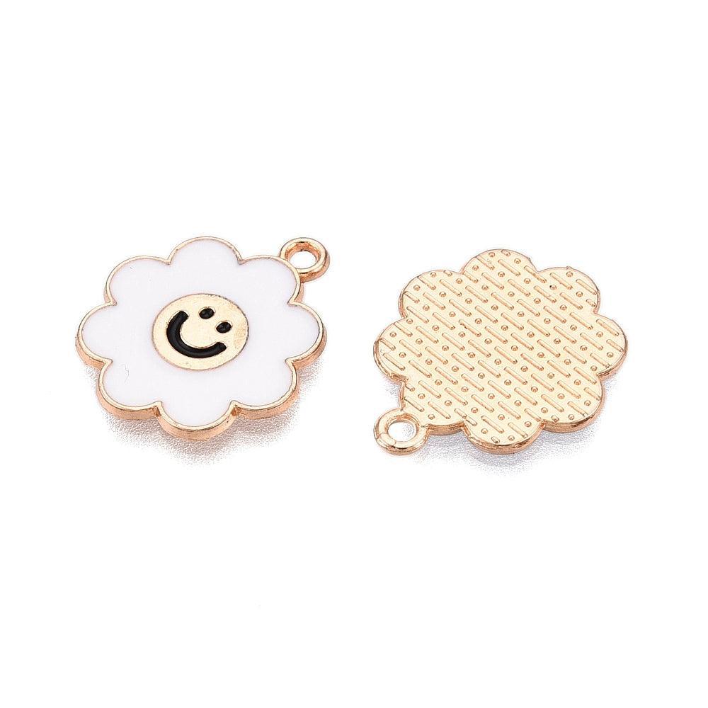 Bedel smiley bloem goud/Wit 18.5x16x1mm- per Stuk-bedels-Kraaltjes van Renate