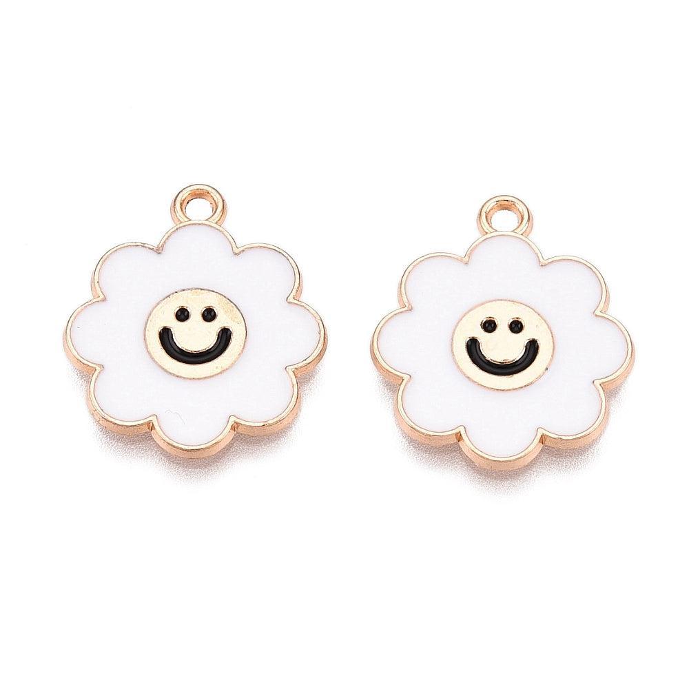 Bedel smiley bloem goud/Wit 18.5x16x1mm- per Stuk-bedels-Kraaltjes van Renate