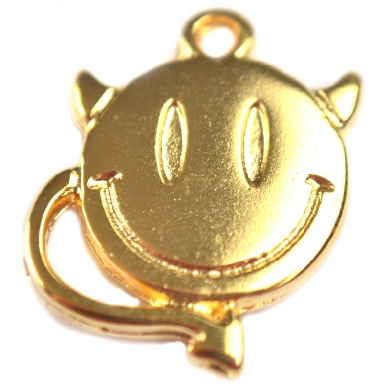 Bedel smiley devil metaal goud DQ 18x14mm-Kraaltjes van Renate