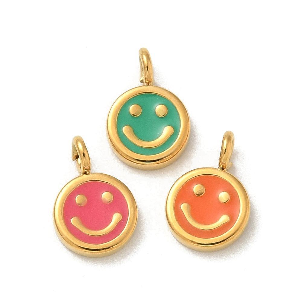 Bedel smiley gekleurd RVS 14K goud 9mm- per stuk-bedels-Kraaltjes van Renate