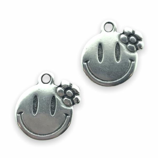 Bedel smiley met bloem Zilver DQ 14x15mm-Kraaltjes van Renate