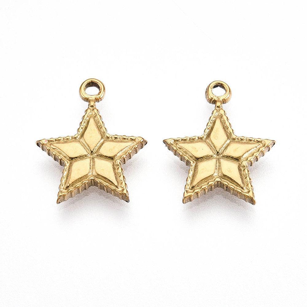 Bedel star RVS 18K Goud 14mm - per stuk-bedels-Kraaltjes van Renate