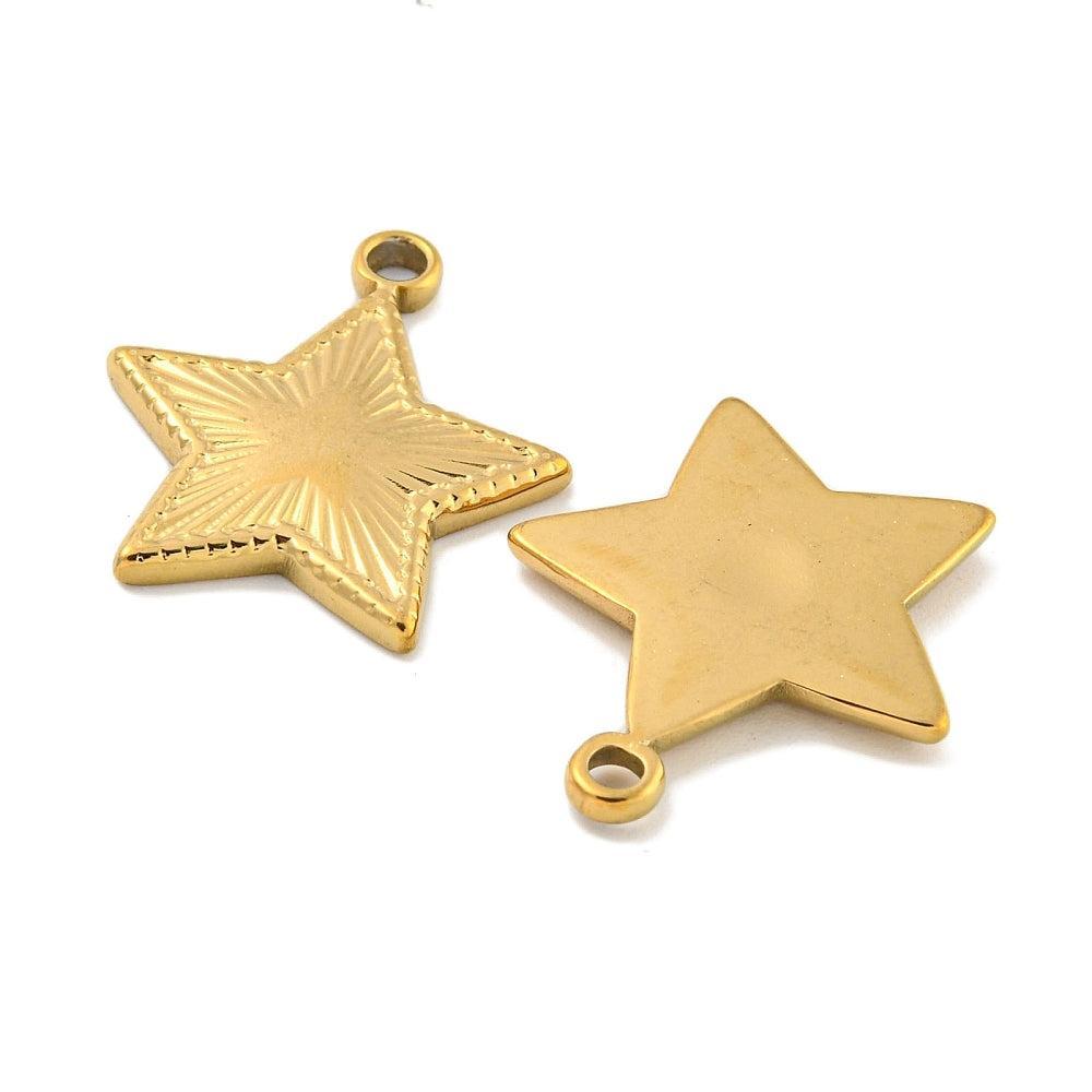 Bedel ster RVS 18K Goud 20mm - per stuk-bedels-Kraaltjes van Renate