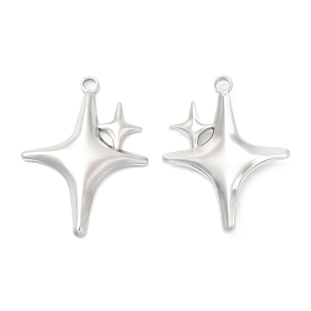 Bedel ster XL hol zilver RVS 36x26mm-bedels-Kraaltjes van Renate