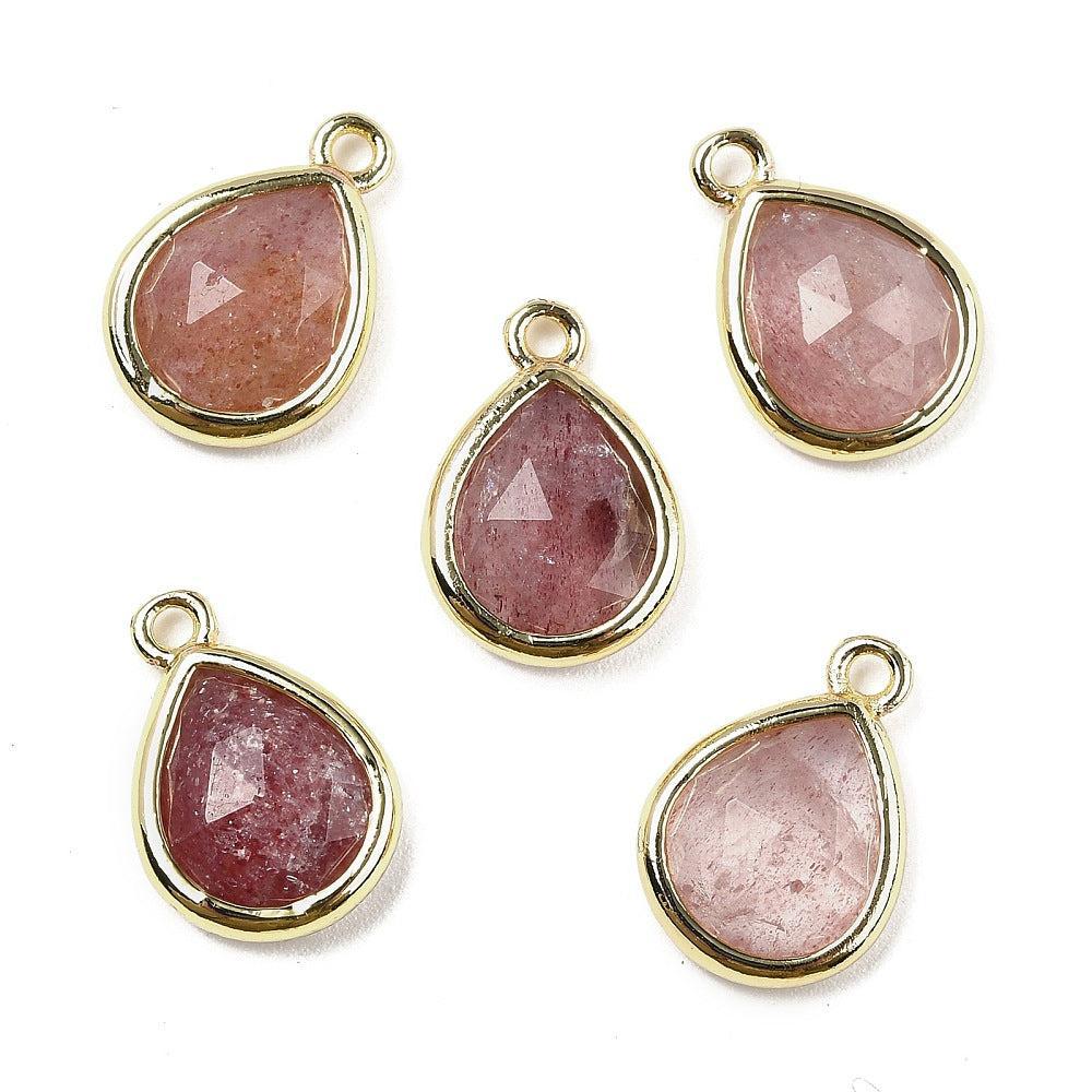 Bedel strawberry quartz druppel 14mm goud- per stuk-bedels-Kraaltjes van Renate