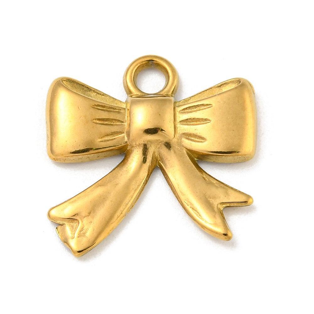 Bedel strik 18K RVS Goud 18mm - per stuk-bedels-Kraaltjes van Renate