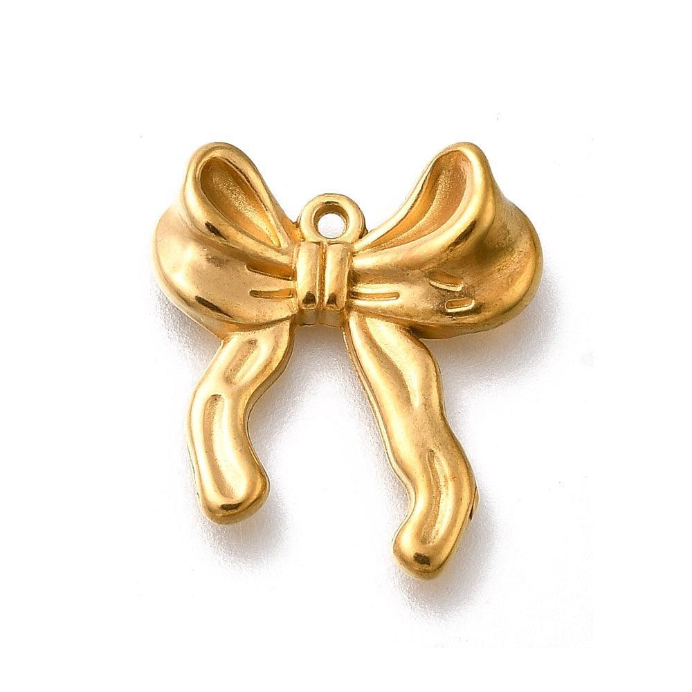 Bedel strik RVS 18K Goud 19,5mm - per stuk-bedels-Kraaltjes van Renate