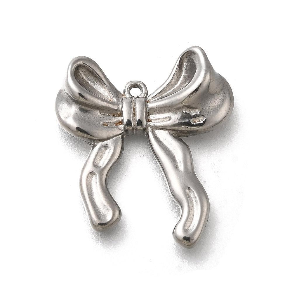 Bedel strik RVS zilver 24,5mm- per stuk-bedels-Kraaltjes van Renate