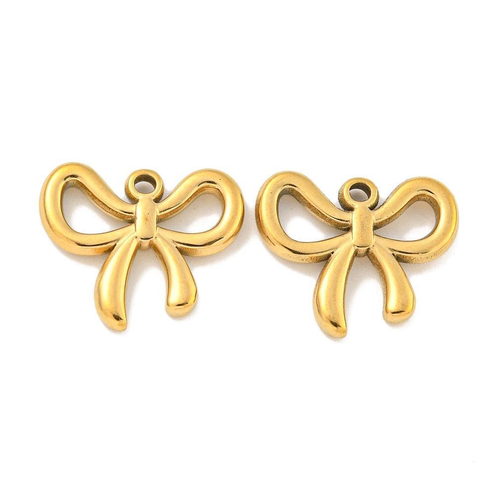 Bedel strikje RVS 18K Goud 13mm - per stuk-bedels-Kraaltjes van Renate