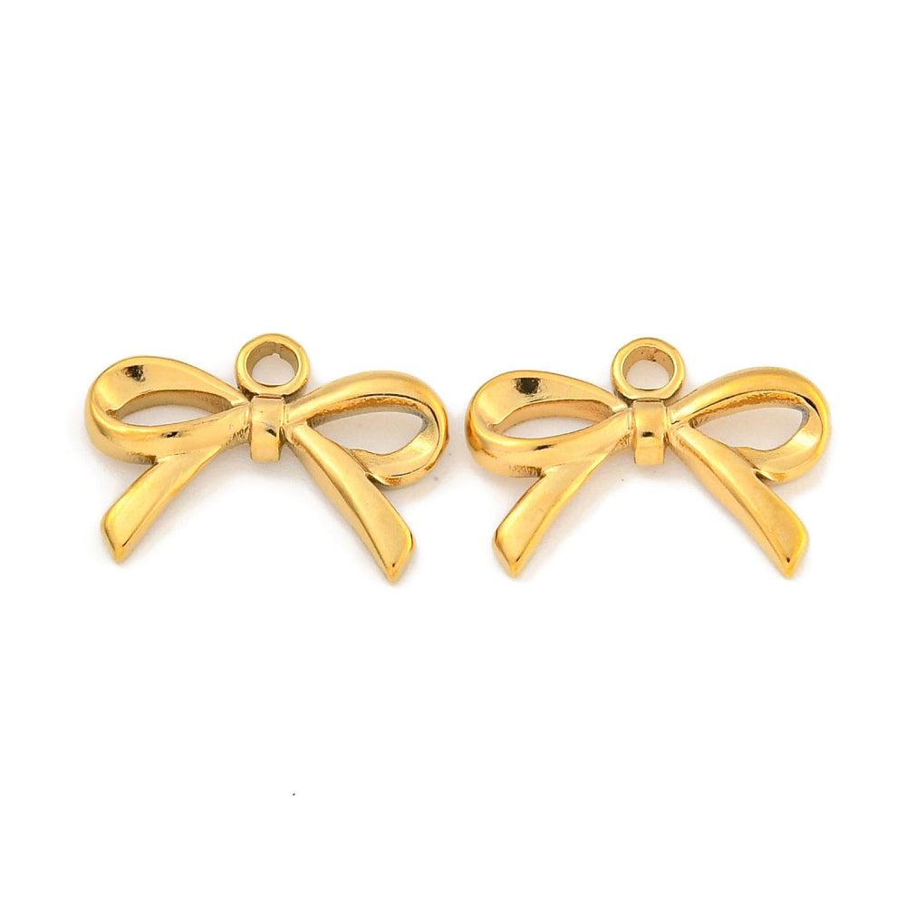 Bedel strikje dun goud RVS 11x15mm-bedels-Kraaltjes van Renate