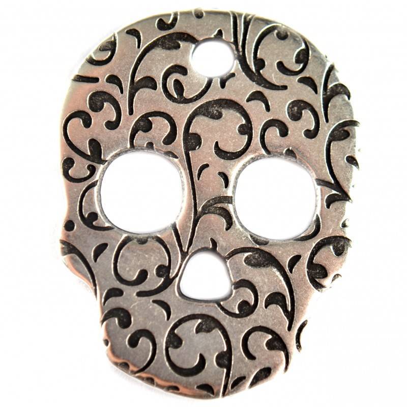 Bedel sugar skull metaal zilver DQ 26x33mm-Kraaltjes van Renate