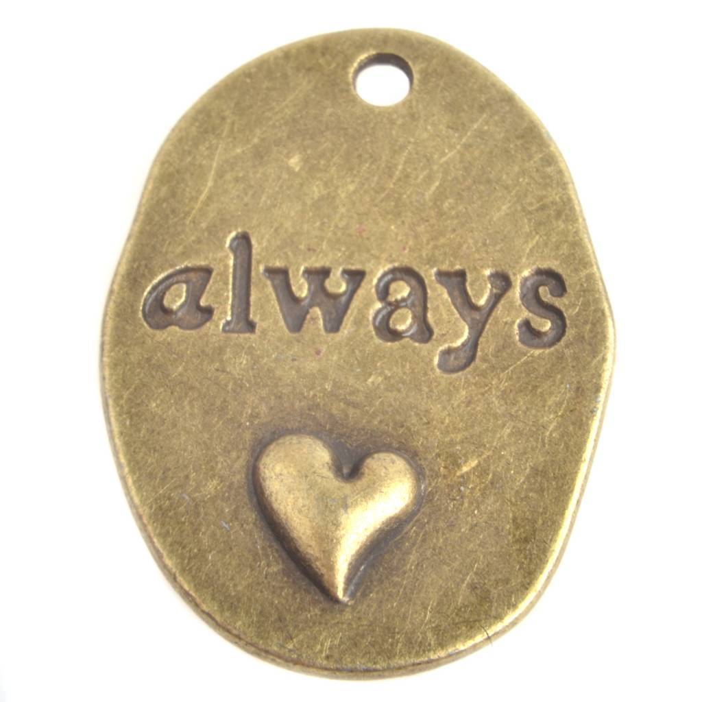 Bedel tag 'always' hartje Brons 13x16mm-Kraaltjes van Renate