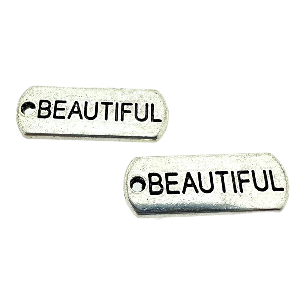 Bedel tag 'beautiful' Zilver 21x8mm-bedels-Kraaltjes van Renate