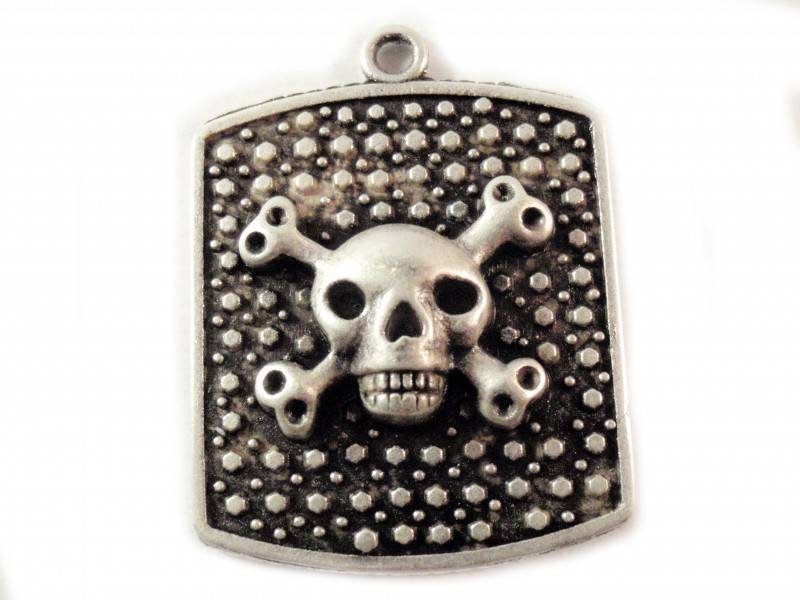 Bedel tag skull metaal zilver DQ 34x26mm-Kraaltjes van Renate