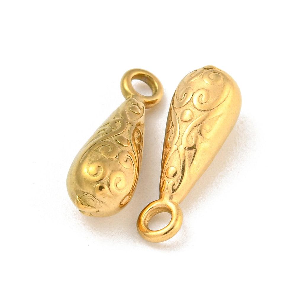 Bedel teardrop patroon goud 18K RVS 17x6mm-bedels-Kraaltjes van Renate