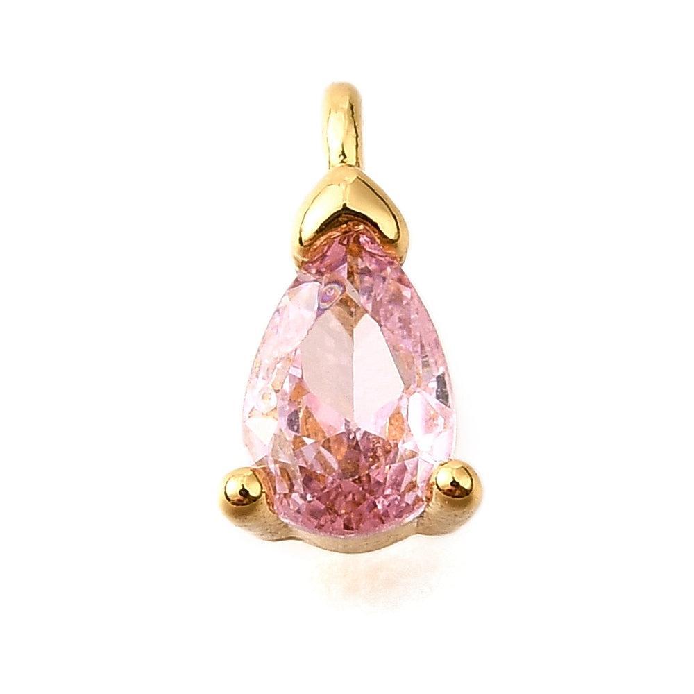 Bedel teardrop roze zirconia Brass 18K Goud 10mm - per stuk-bedels-Kraaltjes van Renate