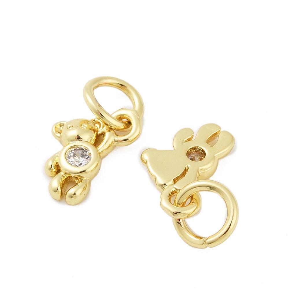 Bedel teddybeertje zirconia brass goud 9mm - per stuk-bedels-Kraaltjes van Renate