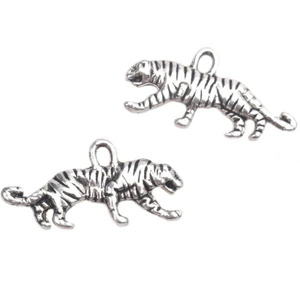 Bedel tijger Zilver 22x11mm - 6 stuks-Kraaltjes van Renate