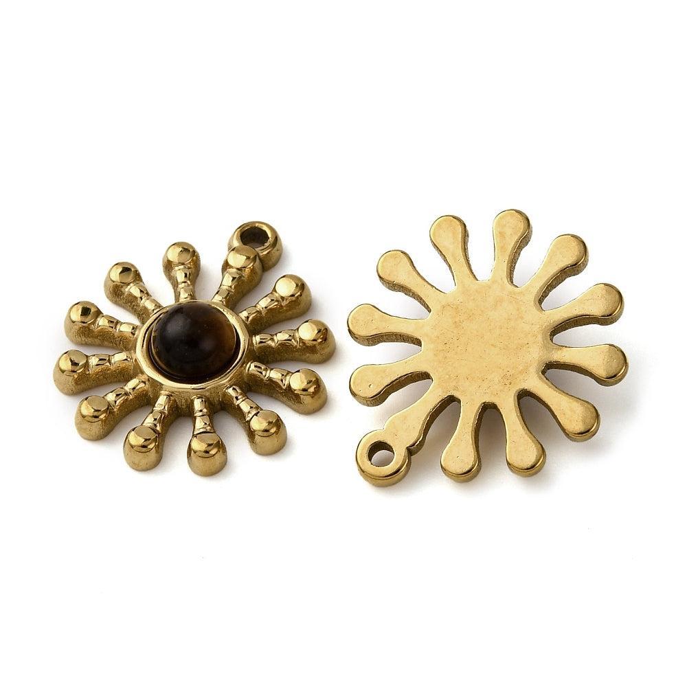 Bedel tijgeroog flower RVS premium goud 19,5mm - per stuk-bedels-Kraaltjes van Renate