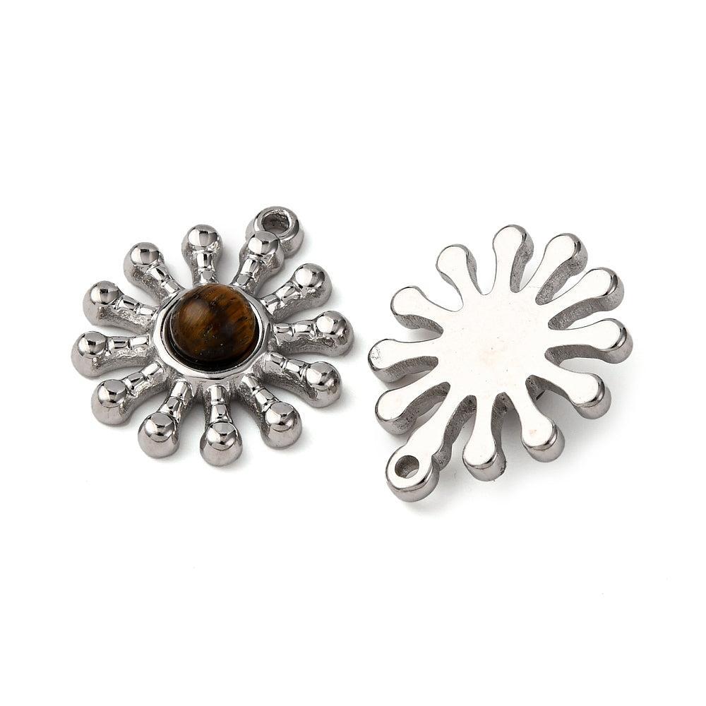 Bedel tijgeroog flower RVS zilver 19,5mm - per stuk-bedels-Kraaltjes van Renate