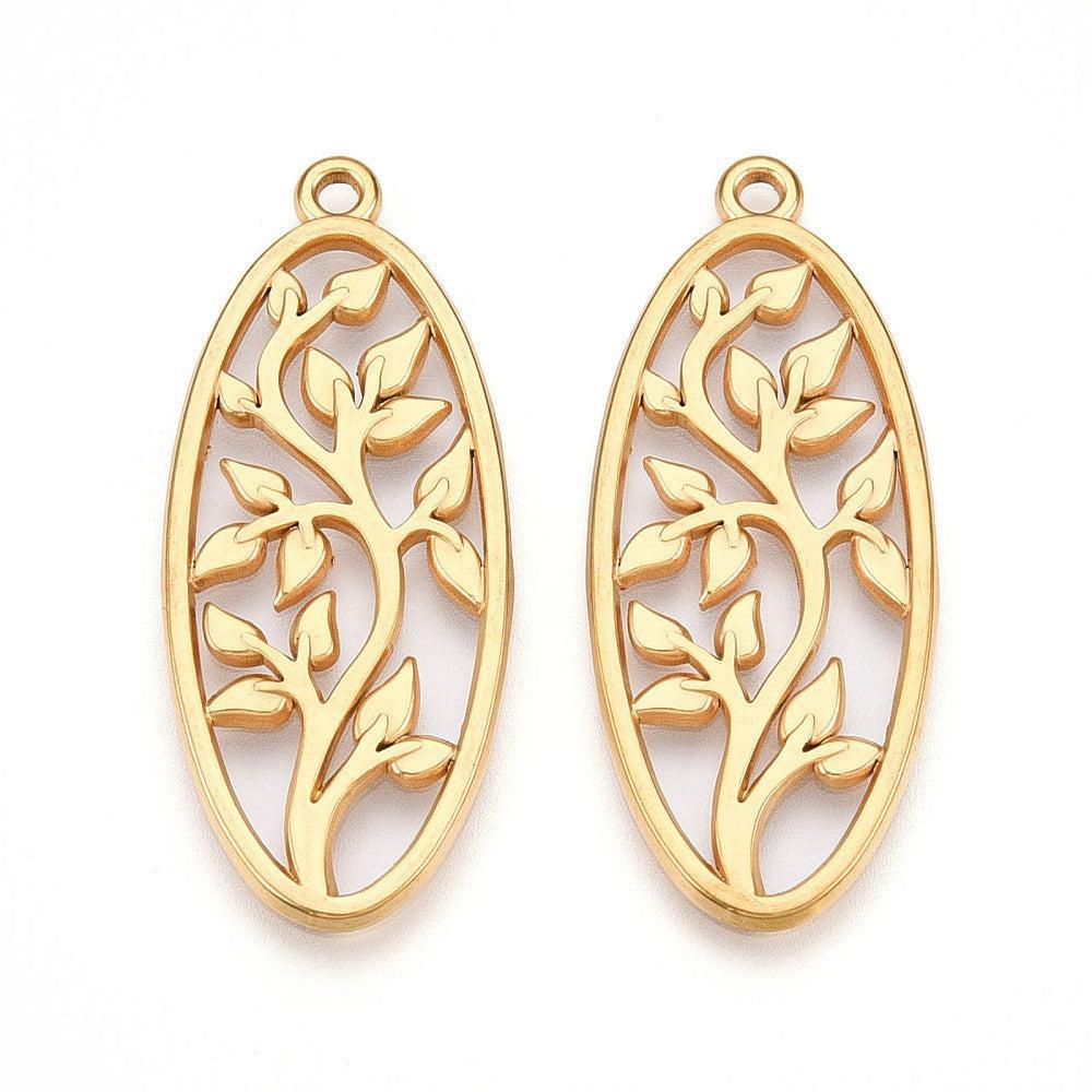 Bedel tree of life RVS 18K Goud 40,5mm - per stuk-bedels-Kraaltjes van Renate