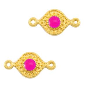 Bedel tussenzetsel Goud-neon fuchsia pink DQ 16x8mm-bedels-Kraaltjes van Renate