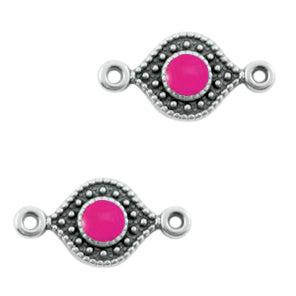 Bedel tussenzetsel Zilver-neon fuchsia pink DQ 16x8mm-bedels-Kraaltjes van Renate