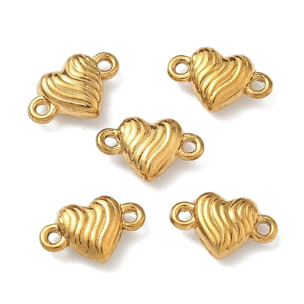 Bedel tussenzetsel hartje textuur RVS 18K goud 6mm - per stuk-bedels-Kraaltjes van Renate