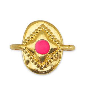 Bedel tussenzetsel ovaal Fuchsia-Goud DQ 15x18mm-bedels-Kraaltjes van Renate