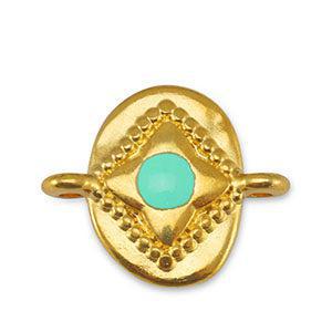 Bedel tussenzetsel ovaal turquoise DQ goud 15mm- per stuk-bedels-Kraaltjes van Renate