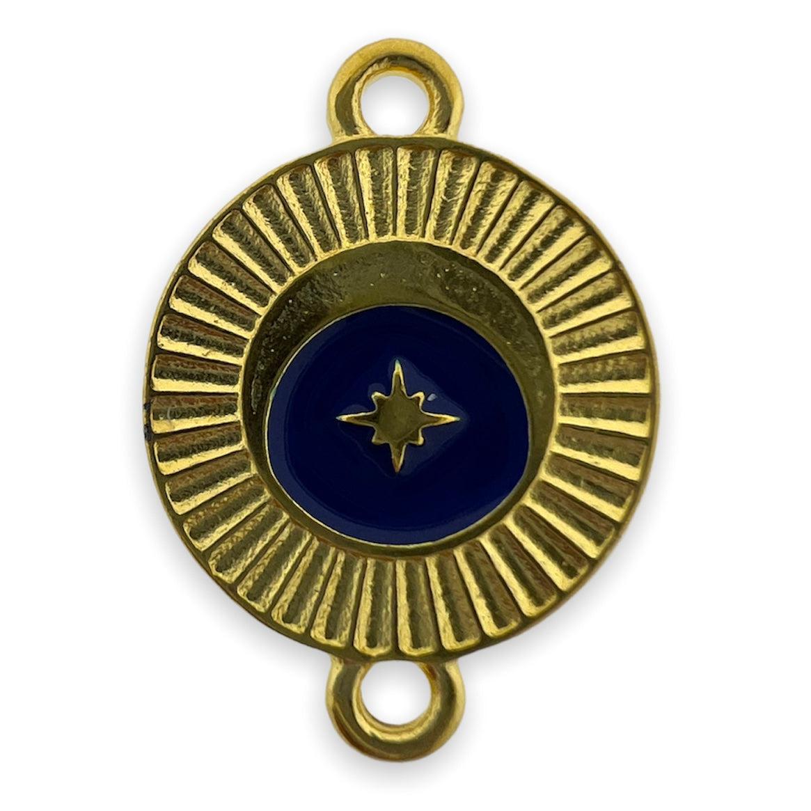 Bedel tussenzetsel rond ster blauw Goud 24K DQ 19x14mm-bedels-Kraaltjes van Renate