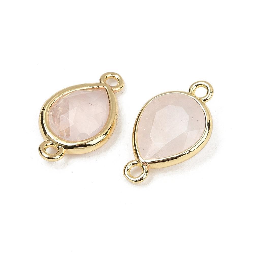 Bedel tussenzetsel rose quartz druppel 16,5mm goud- per stuk-bedels-Kraaltjes van Renate