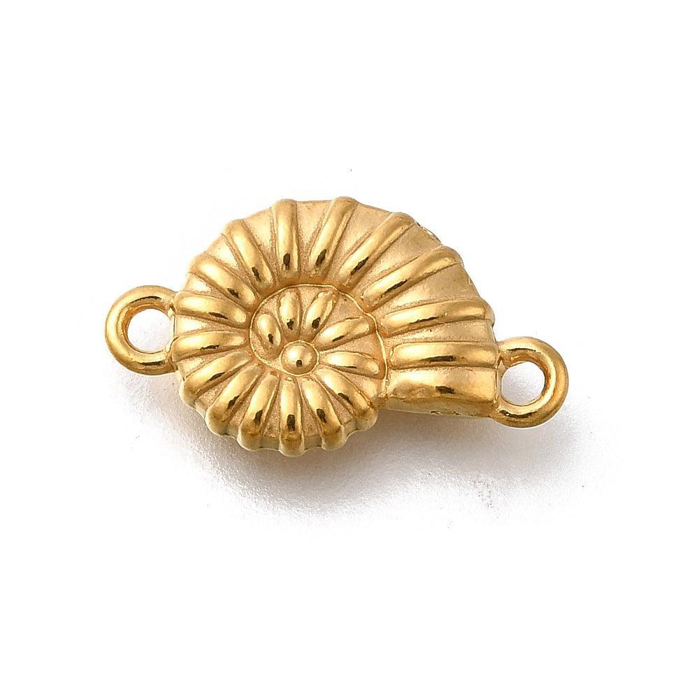 Bedel tussenzetsel schelp RVS 18K goud 18,5mm- per stuk-bedels-Kraaltjes van Renate