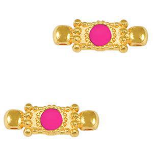 Bedel tussenzetsel veraman fuchsia DQ goud 21mm- per stuk-bedels-Kraaltjes van Renate