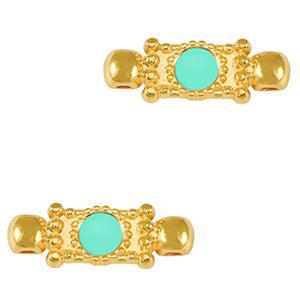 Bedel tussenzetsel veraman turquoise DQ goud 21mm- per stuk-bedels-Kraaltjes van Renate