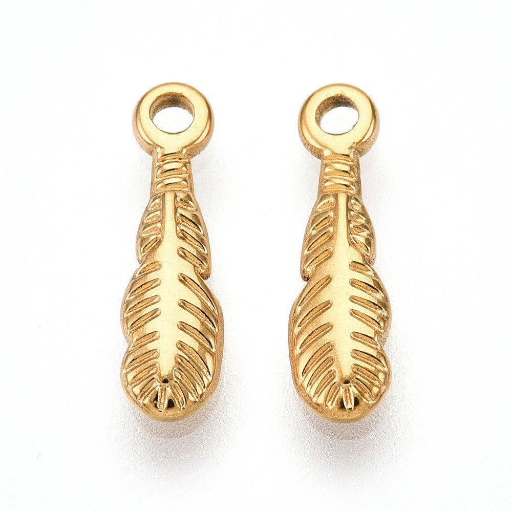 Bedel veer Stainless Steel 18k goud Plated 14x4mm- Pet Stuk-bedels-Kraaltjes van Renate