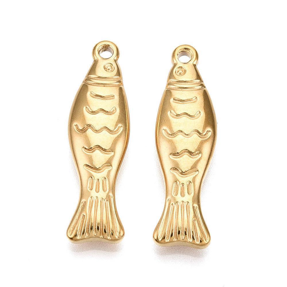Bedel vis RVS 18K goud 33mm- per stuk-bedels-Kraaltjes van Renate