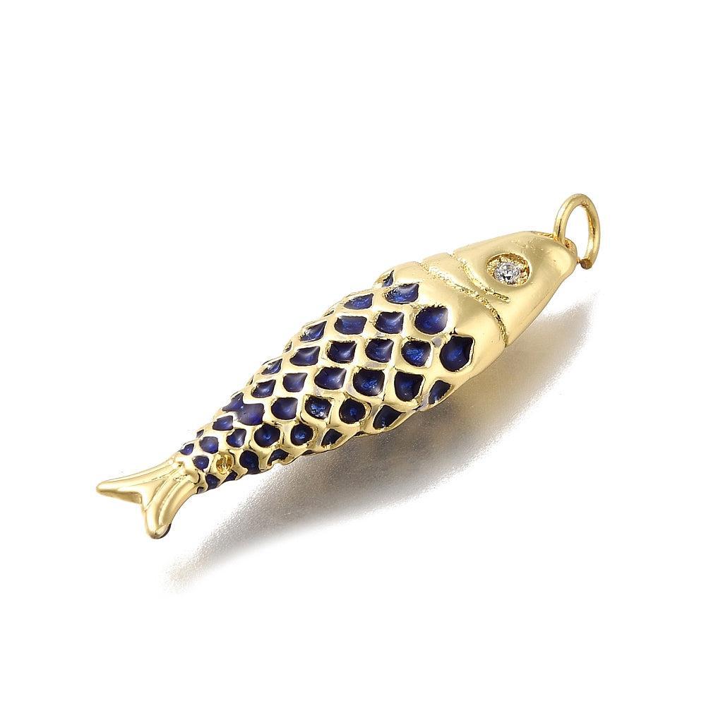 Bedel vis donkerblauw goud 36mm- per stuk-bedels-Kraaltjes van Renate