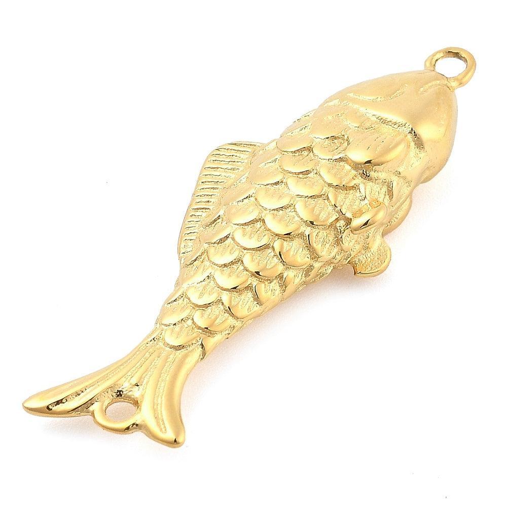 Bedel vis premium RVS 14K goud 38mm - per stuk-bedels-Kraaltjes van Renate