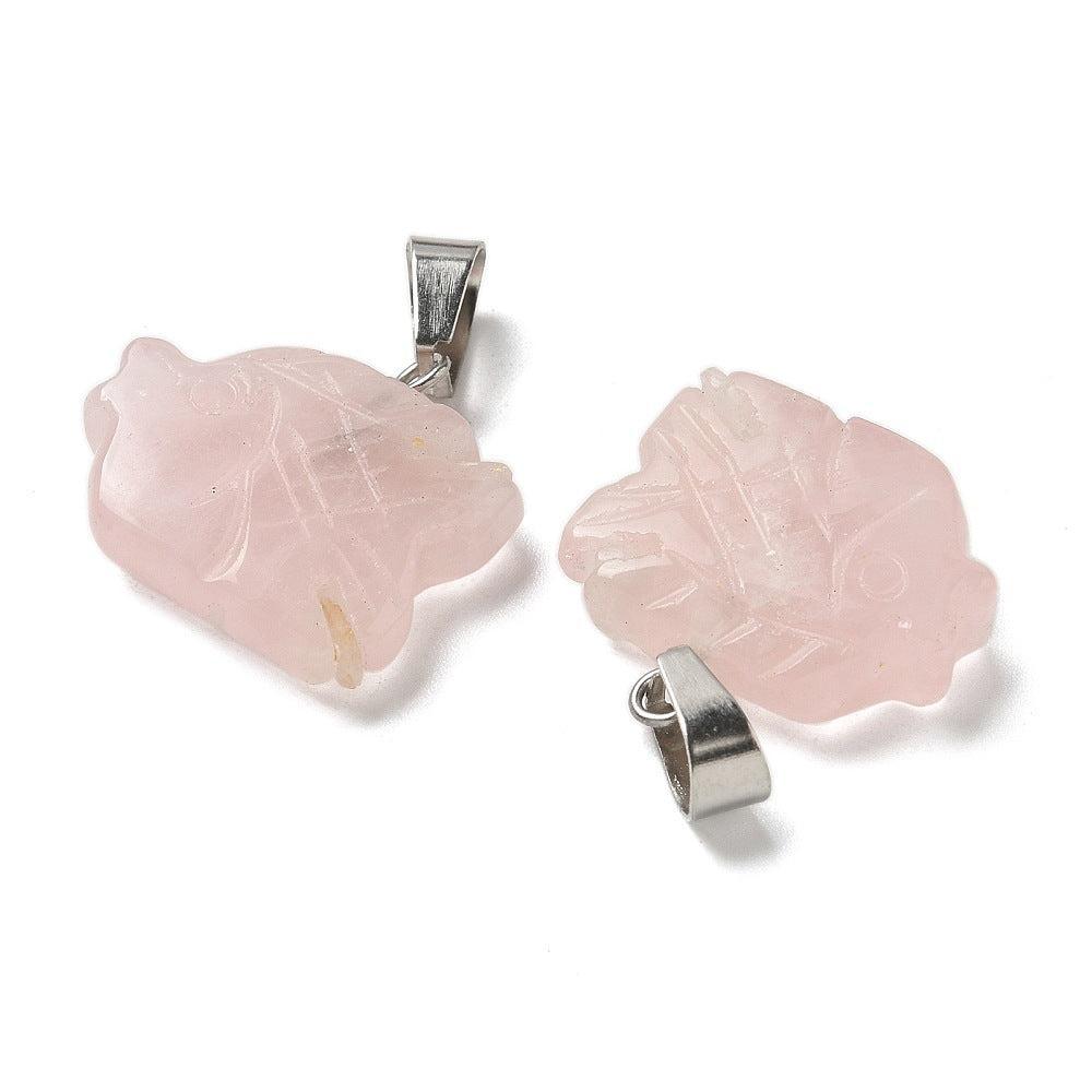 Bedel vis quartz rose RVS zilver 19mm- per stuk-bedels-Kraaltjes van Renate
