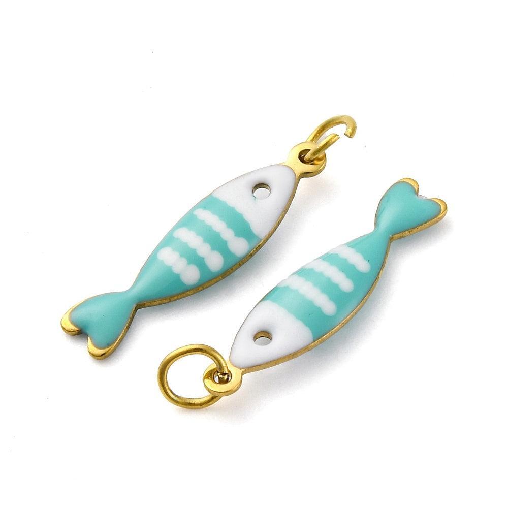 Bedel vis turquoise 18K RVS Goud 18,5mm - per stuk-bedels-Kraaltjes van Renate