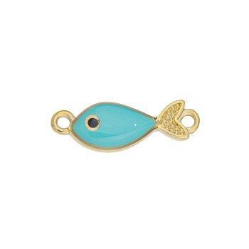 Bedel vis tussenzetsel RVS 24k goud turquoise 21mm - per stuk-bedels-Kraaltjes van Renate