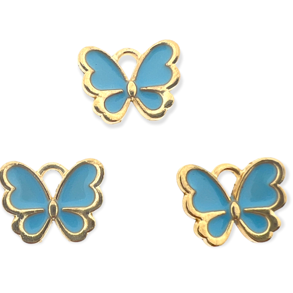 Bedel vlinder blauw goud 10.5x13x3mm-bedels-Kraaltjes van Renate