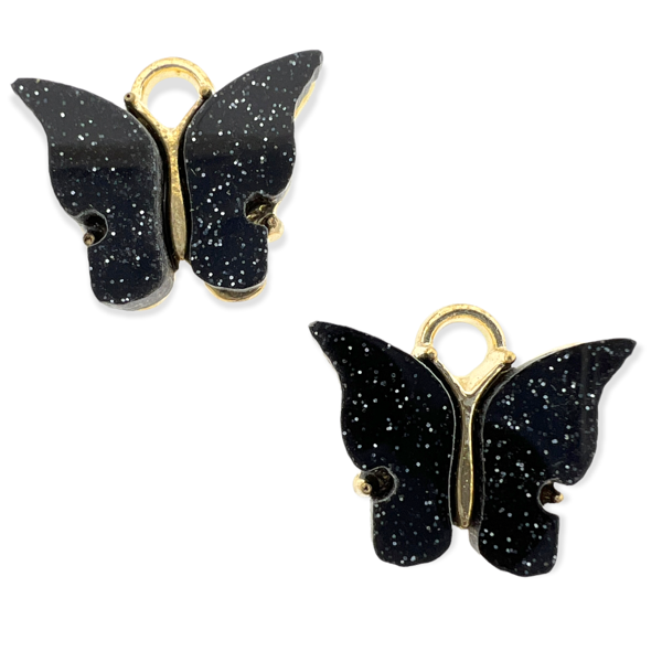 Bedel vlinder glitter zwart Goud 13x15mm-bedels-Kraaltjes van Renate